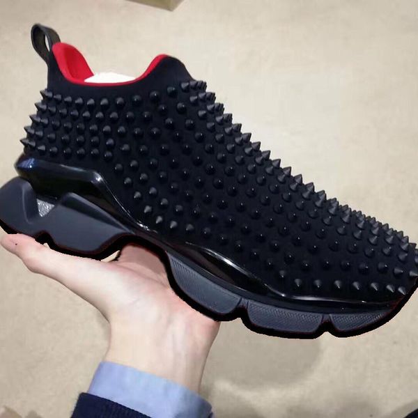 

fashion luxury red bottom men women casual shoes spikes rivets rhinestone dress party walking shoes sneakers de sport 35-46t02 cs07, Black