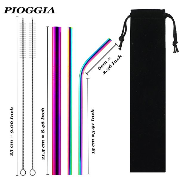 

drinking straws 5pcs eco friendly reusable straw 304 stainless steel metal set with brush & bag wholesale