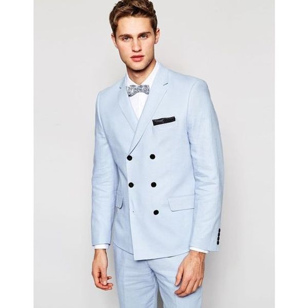 

2017 light blue double breasted groom tuxedos 2 piece italian style mens wedding prom dinner suits man groomsman suit, White;black
