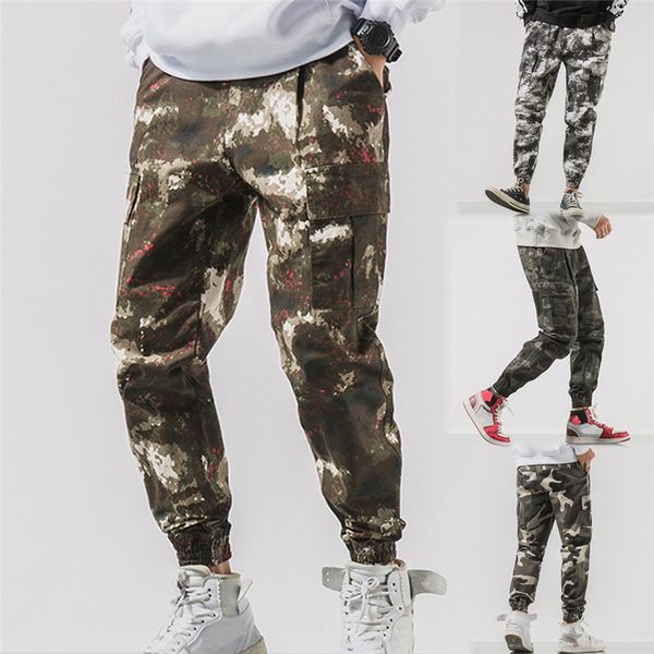 

men running pants basketball football training pants sports fitness camouflage pockets outdoors sports overalls pencil #2l, Black;blue