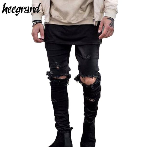 

hee grand men hole jeans 2017 new arrival men's damage solid slim jeans male destroyed hip hop street style pants mkn909, Blue