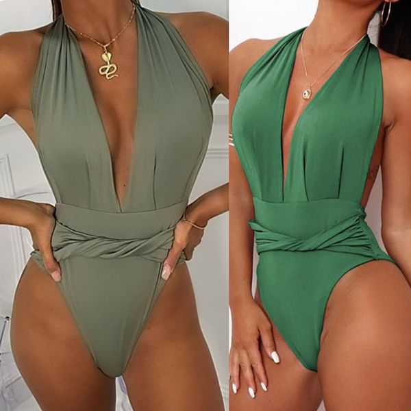 

2020 one-piece solid color high-waisted 2020 one-piece swimsuit bikini solid color high-waisted bikini swimsuit, White;black