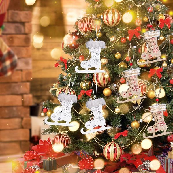 

3pcs christmas tree decorations painted christmas skates innovative skates ski shoes wooden pendant home-decor new year goods