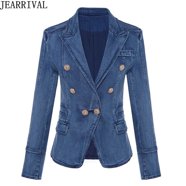 

2019 new fashion women's blazer denim jacket runway deisgner metal button single breasted slim fit ladies coats blazer feminino, White;black