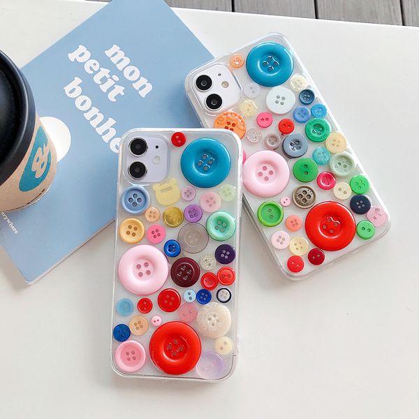 

transparent clear colorful buttons epoxy gel soft tpu mobile phone case cover for iphone 11 pro max 7 8 plus x xr