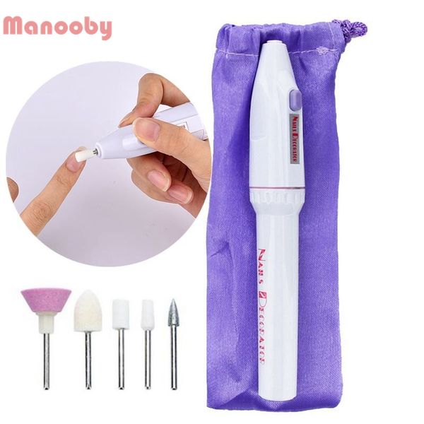 

manooby 5 in 1 mini nail art drill machine electric nail drills pen bits manicure pedicure gel polish file buffer art tools