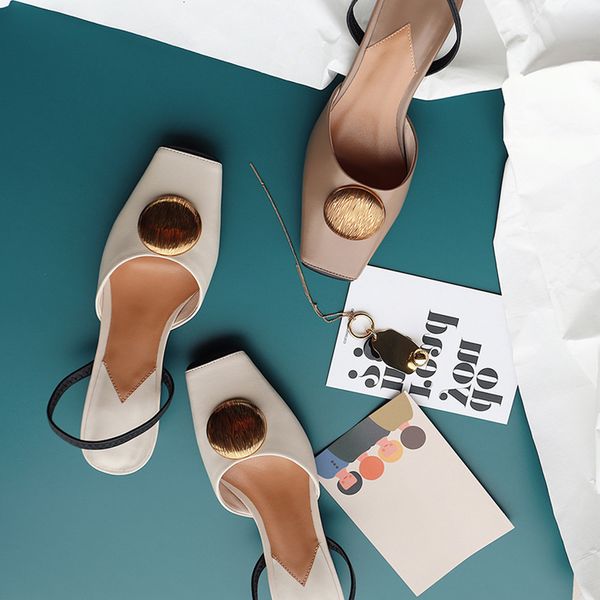 

boussac metal gold slingback women sandals geometric women sandals vintage square toe thick heel shoes swc0240, Black