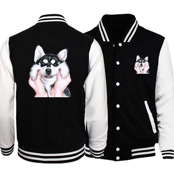 

animal dog gesture boy casual baseball uniform lovely siberian husky coat bomber men cartoon winter streetwear hipster jacket, Black;brown