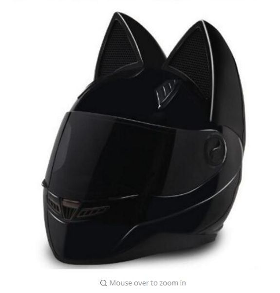 

2018 motorcycle helmet cat ears personality full hair helmet color pink yellow