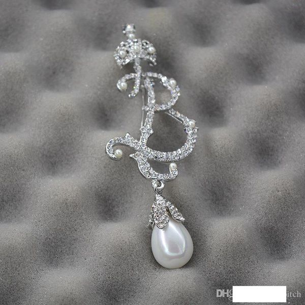 

pearl корона броши письмо b rhinestone броши для одежды аксессуары роскошные знак rhinestone pearl pins для lady, Gray