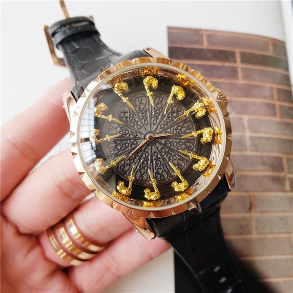 

mens watches the knight of round unique designer watch quartz movement gold scale leather strap watches lifestyle waterproof, Slivery;brown