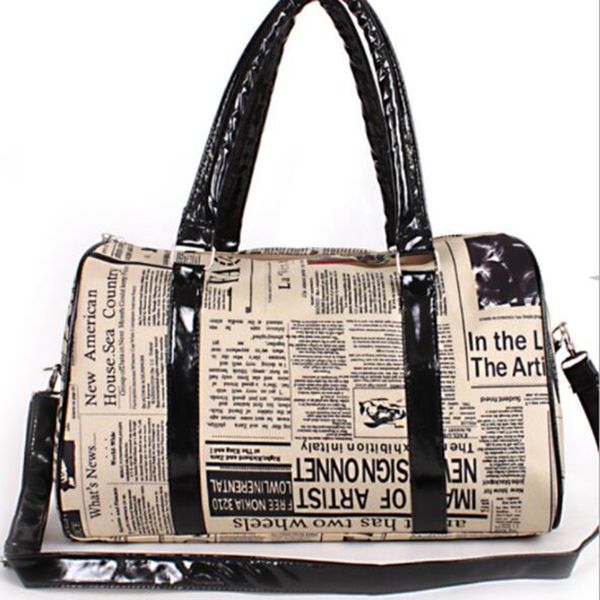 

women newspaper printing simple handbags new vintage large capacity totes girls day clutches pillow bag shoulder commuter bag