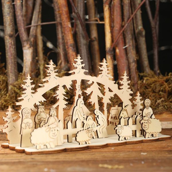 

christmas wooden cabin decoration gift with base desk for home party decoration