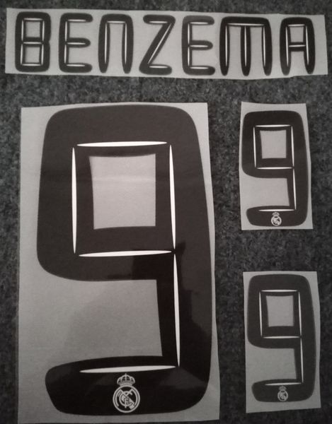 

2010 2011 real madrid retro printing soccer nameset #9 benzema soccer player's stamping name and number printed black plastic stickers