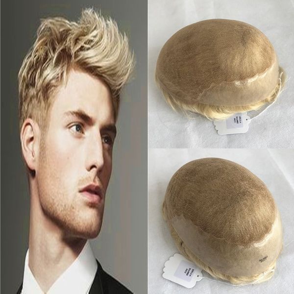 2019 Blonde Lace Men Toupee French Lace Front With Skin Pu Toupee