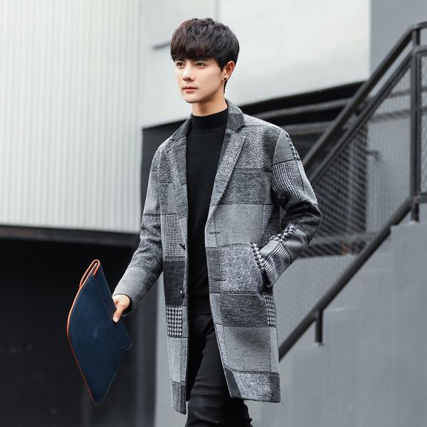 

nice autumn&winter mens jackets and coats casaco masculino plaid coat man korean style woolen coat men outwear, Black