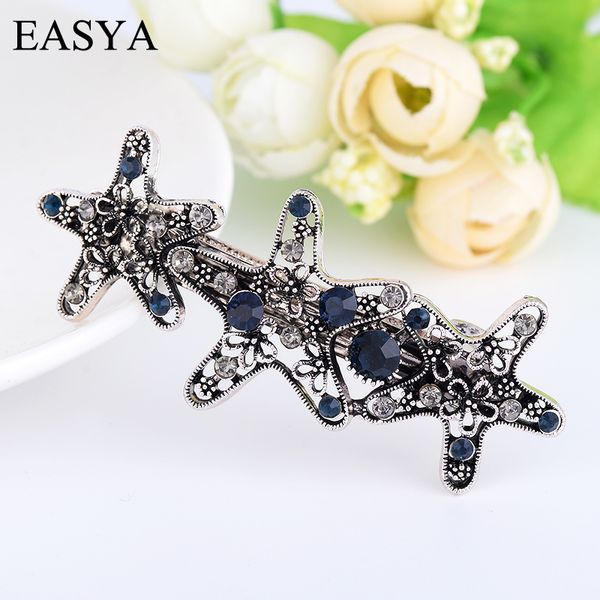 

easya retro metal star hairwear hair clips ornaments crystal rhinestone hairpin barrettes for women girls, Golden;silver