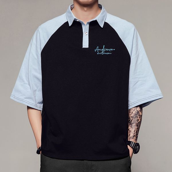 

zomer mannen shirts casual korte mouwen borduren patchwork losse mannen harajuku streetwear oversized tees, White;black