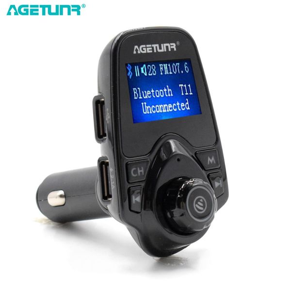 

agetunr t11 bluetooth car kit handsset mp3 player fm transmitter dual usb car charger 5v 2.1a support tf card & usb disk