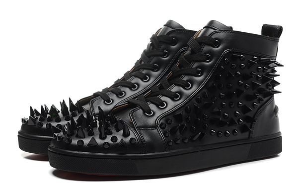 

designer fashion luxury mens red bottoms shoes high hococal for women ladies genuine leather suede spikes casual flats all white black
