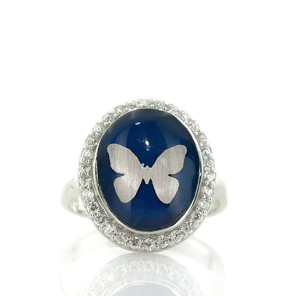 

blue cabochons butterfly silver ring, Golden;silver