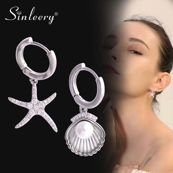 

sinleery lovely shell starfish pearl earrings women gold silver color asymmetry hoop earring fashion jewelry es835 ssc, Golden;silver