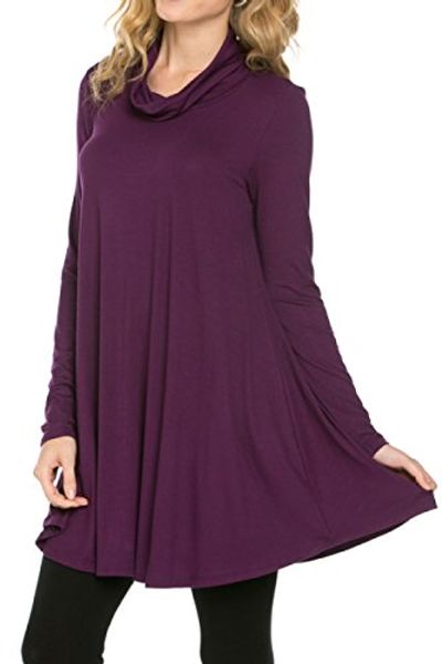 

2luv women's long sleeve cowl neck a-line tunic dress, Black;gray