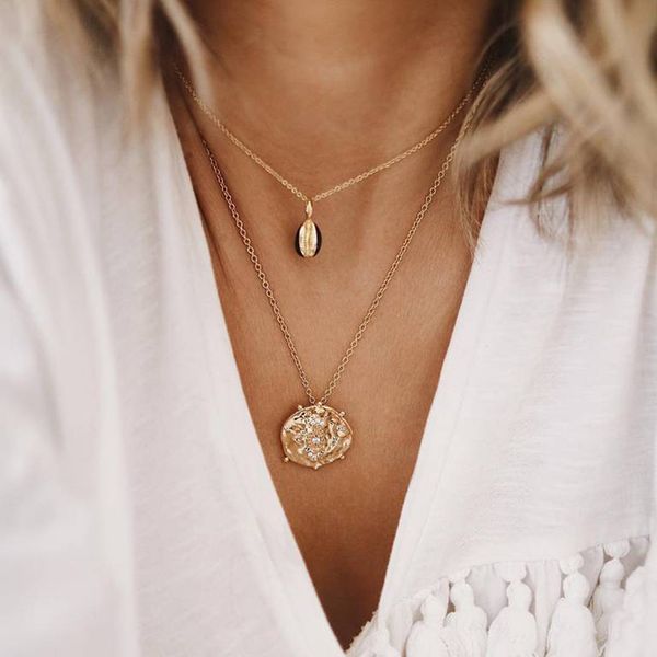 

boho shell shaped pendant necklace for women chain crystal charm statement choker 2019 collares necklace wedding jewelry, Silver