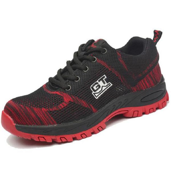 

ankle boots men work shoes lace up non-slip mesh breathable steel toe cap men boots puncture proof construction safety, Black