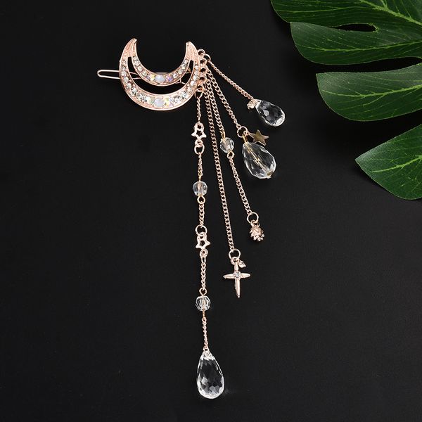Moon Crystal Rhinestone Beads Dangle Hairpin Hair Clip Bridal Women Jewelry New