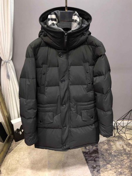 

men's medium and long down jacket new winter 2019 fashionable, warm and handsome hooded cap coat, Black