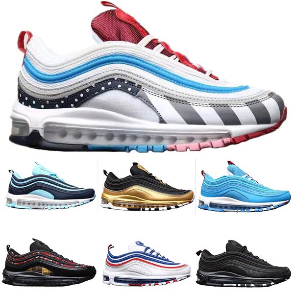 

97s mens womens cushioned running shoes triple white balck gold fashion sports sneaker designer walking shoes 36-45 drop shipping