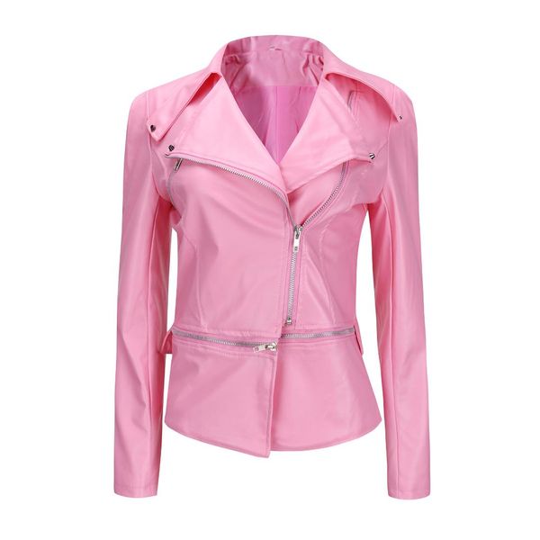

women jacket coat 2019 faux leather outerwear pink color slim short jacket black motorcycle pu leather bomber biker coats