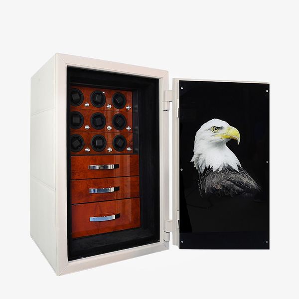 

luxury watch winder 9 automatic watches cabinet display watch safe box with steel door /with jewelry storage drawer, Black;blue