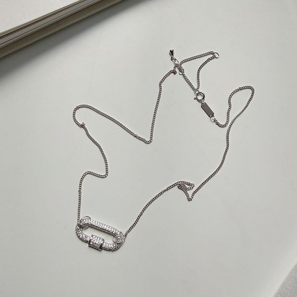 

925 sterling silver zircon lock buckle pendants necklace silver oval lock buckle zircon necklace for women jewelry charm
