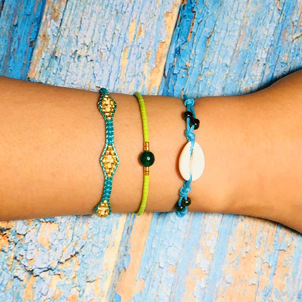 

noter 3pcs/set boho bracelets for girls women cute green small seed jewelry adjustable weaving string brazalete moda mujer 2019, Black
