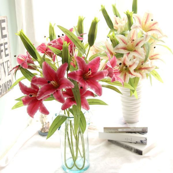 

5pcs 100cm long artificial flower hand feel touch latex perfume lily wedding crafts fake flower decoration home
