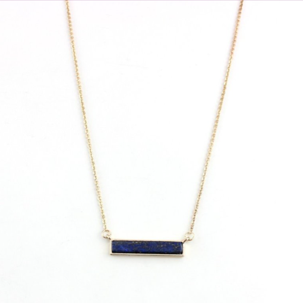 

trendy light yellow gold color rectangle shape lapis lazuli pendant double buckle necklace fashion jewelry, Silver