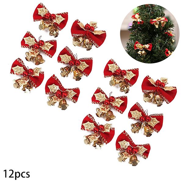 

12pcs christmas cute bow with bells mini bowknot decoration xmas bow ornament christmas tree hanging decoration(red) red