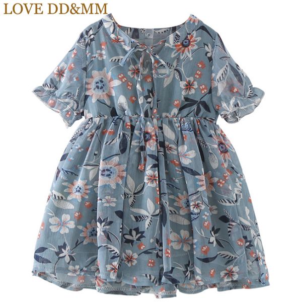

love dd&mm girls dresses 2020 summer new children's clothing girls fashion waist floral chiffon dress flower round neck clothes, Red;yellow