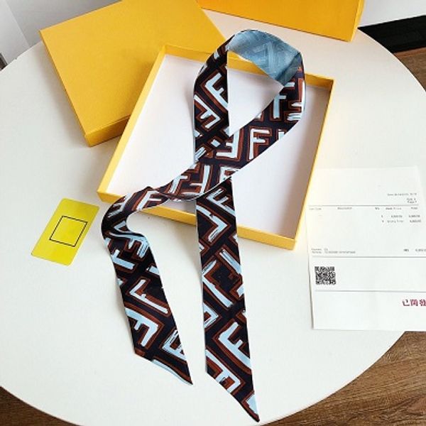 

f brand designer super soft silk ribbon multi functional luxury fashion headscarf bow tie handbag strap ing, Blue;gray