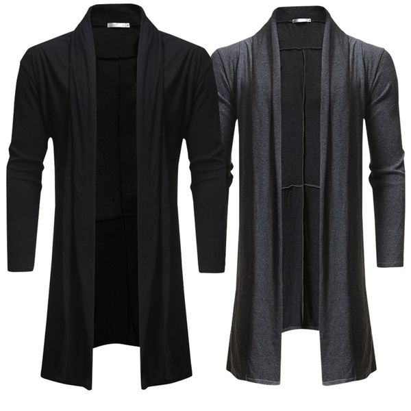 

men's casual pure color cloak shawl loose medium length trench outwear cardigan dropshipping 20 windbreaker trench jacket male, Tan;black
