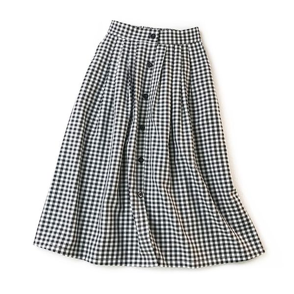 

women classic vintage midi skirts 2020 new spring summer fashion plaid skirt female a line single breasted skirt faldas mujer, Black;gray