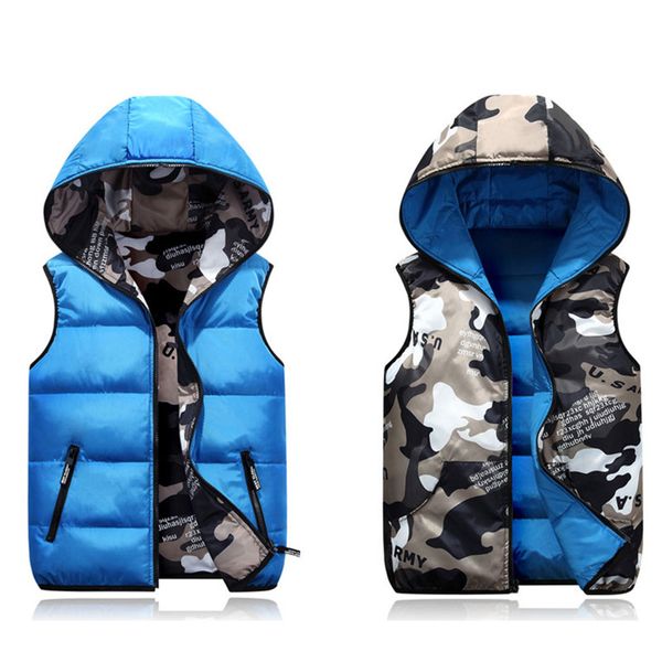 

women vests plus size hooded two side camouflage warm waistcoat winter black jacket outerwear sleeveless coat, Black;white