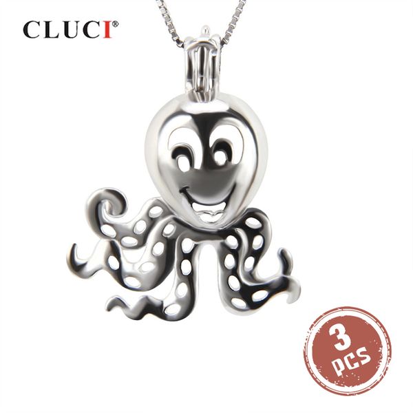 

cluci 3pcs silver 925 ocs charms pendant women jewelry 925 sterling silver cute pendant pearl locket