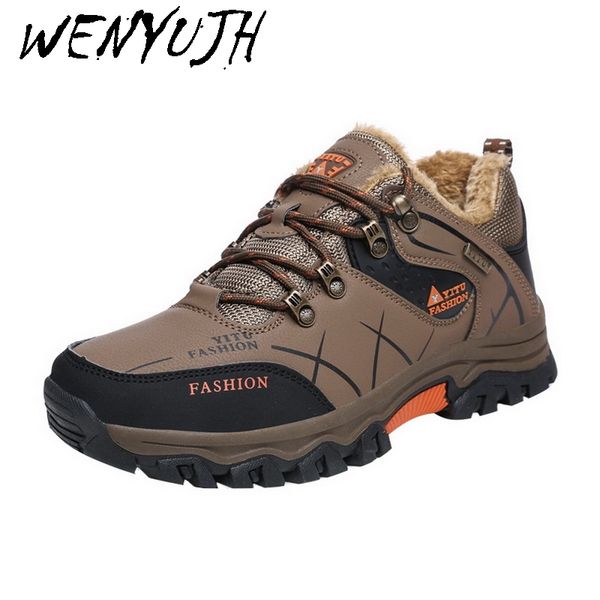 

wenyujh fashion men winter snow boots warm men's boots waterproof sneakers outdoor male hiking work shoes, Black