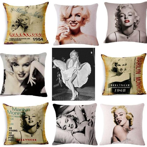 

linen pillowcase 45*45cm marilyn monroe geometric print sofa pillowcase cushion home decoration bedroom seat cover decorative bed car sofa