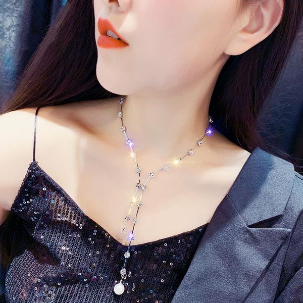 

sexy обрезной алмазов колье воротник ожерелье чистые длинные красные шеи и шейный ремень персонализированные ювелирные изделия цепь ключицы, Silver