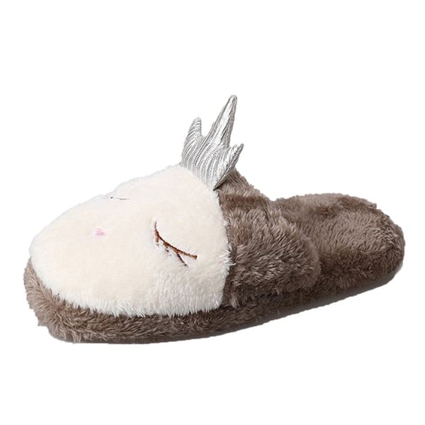 

femals indoor house slippers soft plush cotton cartoon cute crown shoes winter non-slip home flock women shoes zapatos mujer a40, Black