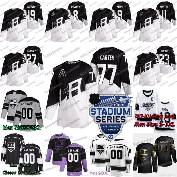

77 jeff carter los angeles kings 2020 stadium series drew dought anze kopitar jonathan quick tyler toffoli matt luff kurtis macdermid jersey, Black;red